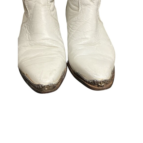 Vintage ZODIAC WHITE LEATHER COWGIRL SLOUCHED BOOTS Metal Toe/Heel 8 - Picture 5 of 11